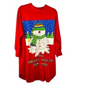 Bold spirit vintage teddy bear snow scene red nightgown nightshirt Pajama